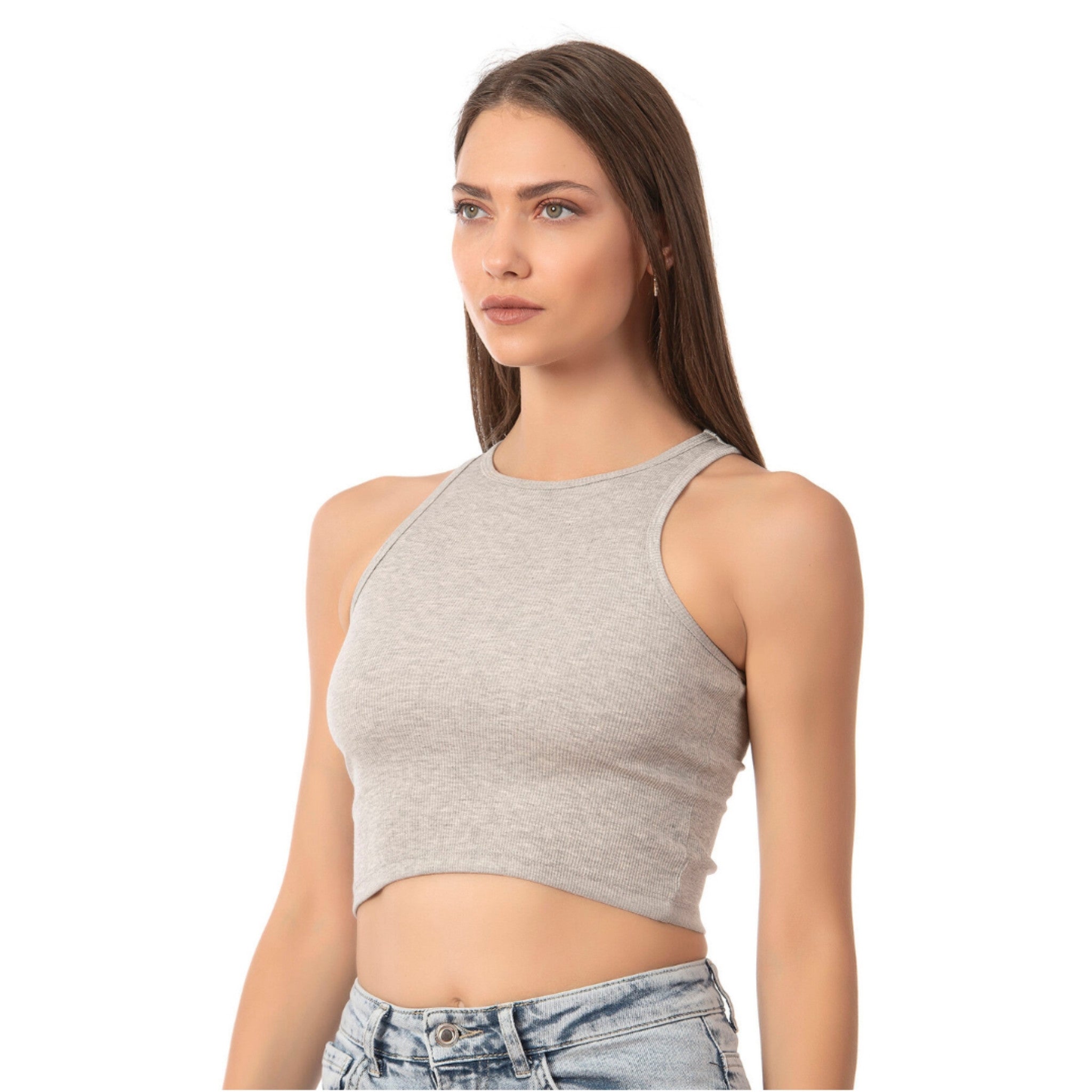 Women’s Ribbed High-Neck Crop Tank Top - Shopthatapp.ca