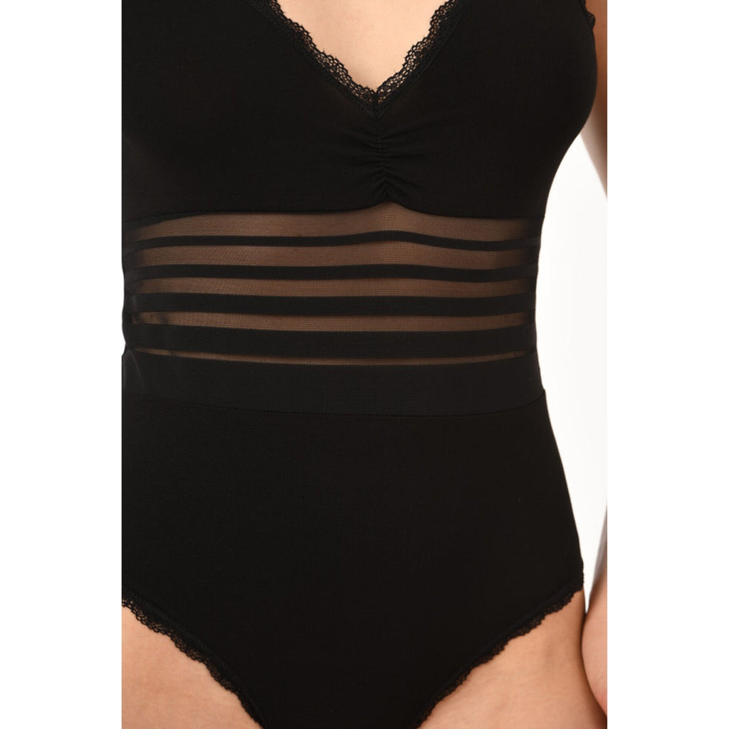 Womens Cotton Bodysuit Lace Trim with Sheer Waist Detail - Shopthatapp.ca