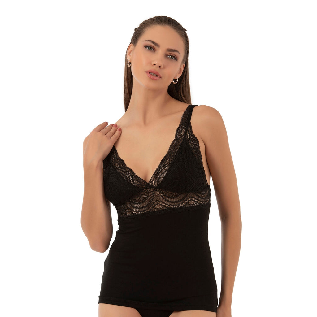 Women's Lace Trim Camisole - Cotton Modal V-Neck with Wide Straps - Shopthatapp.ca