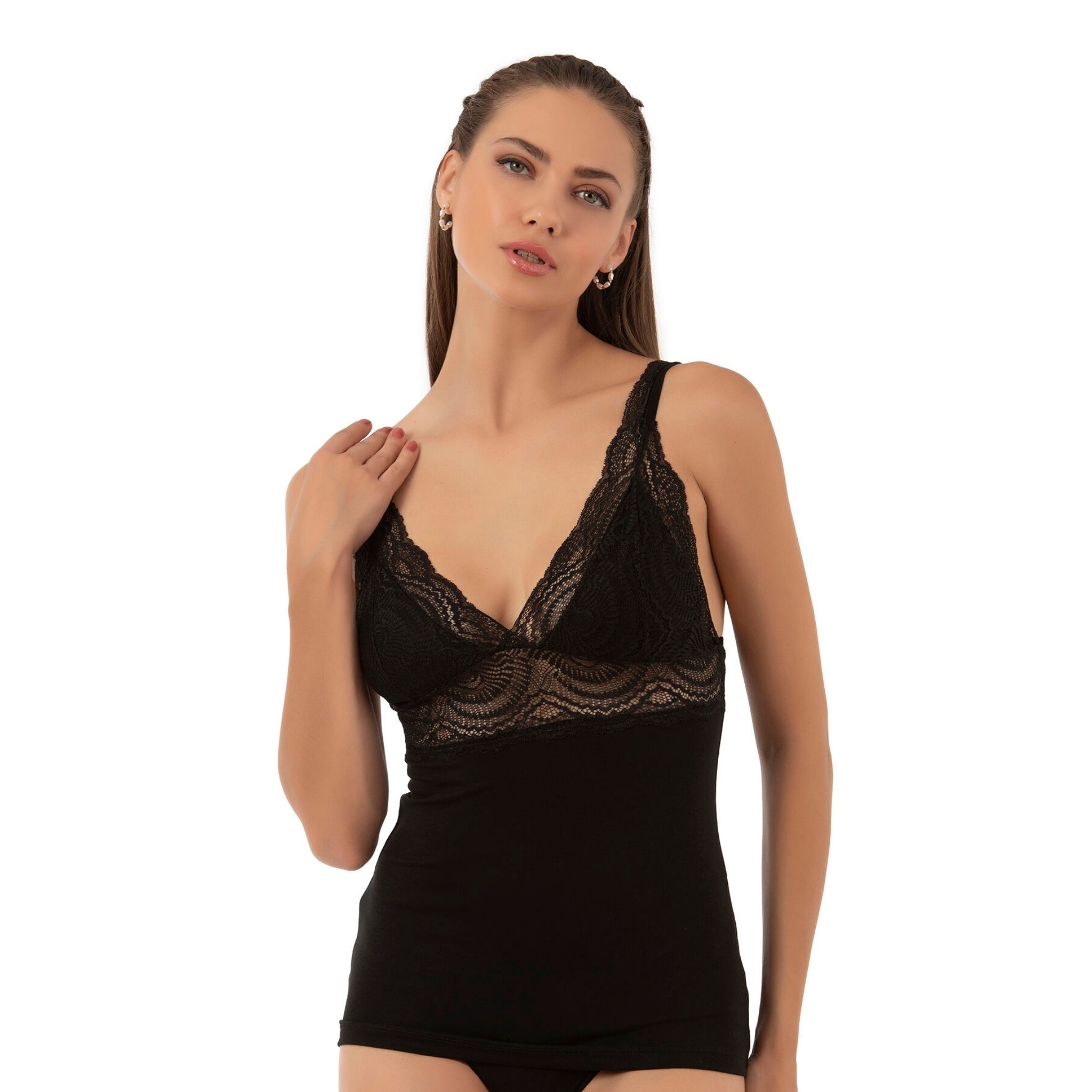 Women's Lace Trim Camisole - Cotton Modal V-Neck with Wide Straps - Shopthatapp.ca
