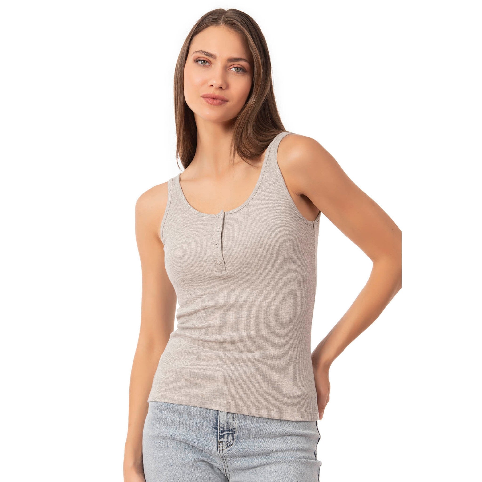 Women's Ribbed Cotton Tank Top with Snap-Button Detail for Stylish Comfort - Shopthatapp.ca