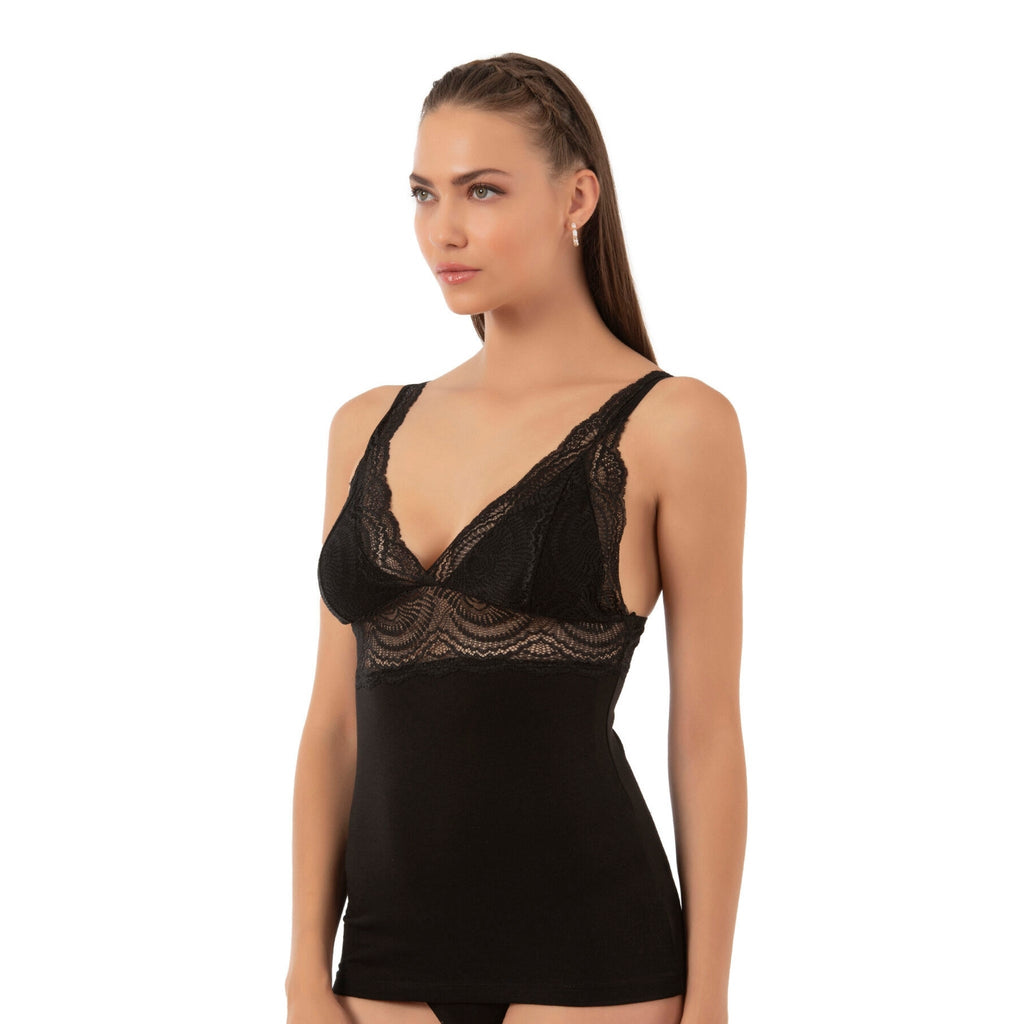 Women's Lace Trim Camisole - Cotton Modal V-Neck with Wide Straps - Shopthatapp.ca