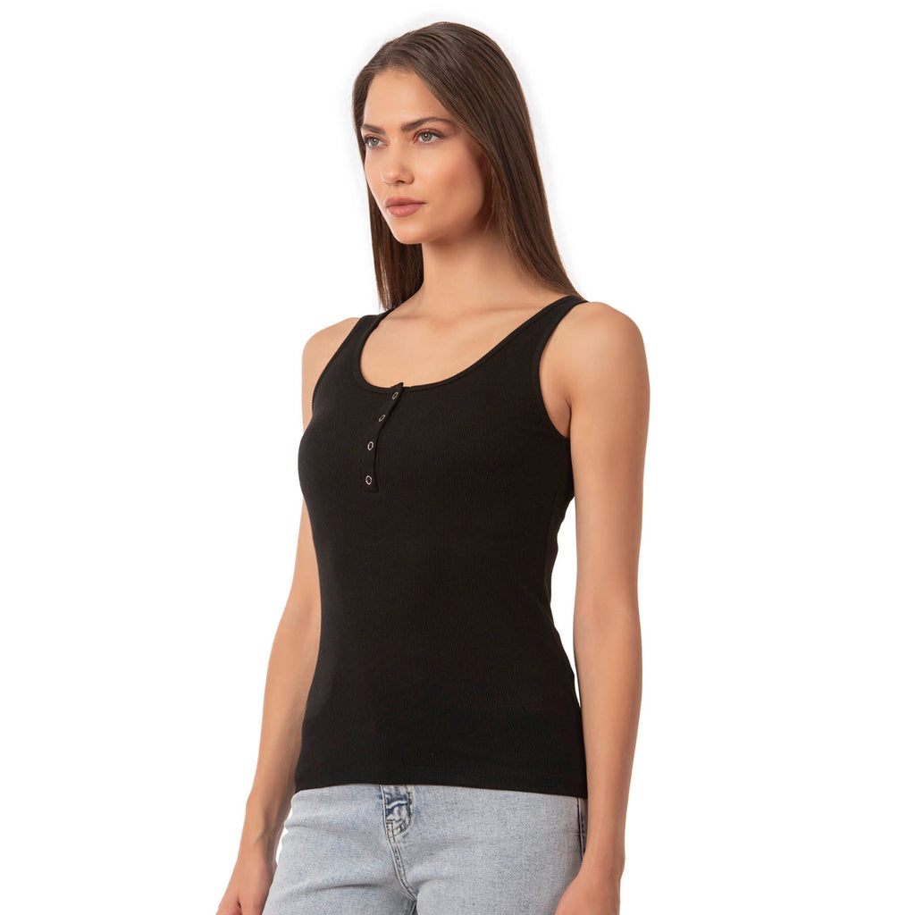 Women's Ribbed Cotton Tank Top with Snap-Button Detail for Stylish Comfort - Shopthatapp.ca
