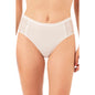 Three pairs of Hazel Textile cotton modal high-leg briefs with lace panels, shown in pastel colors on a flat surface