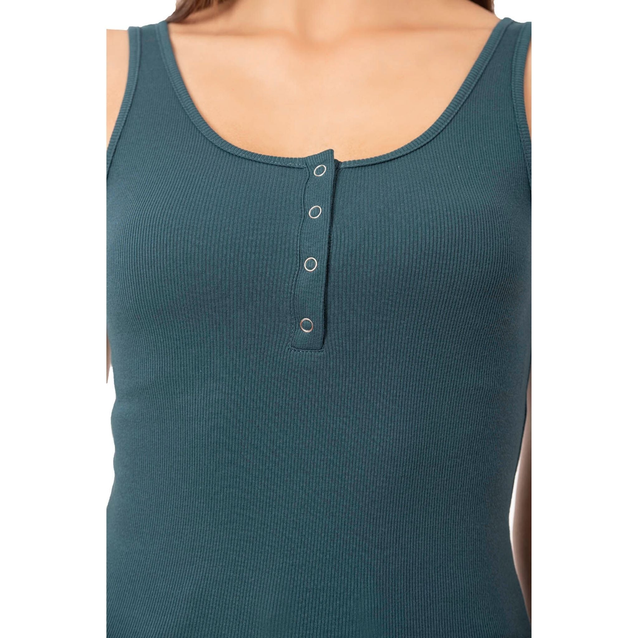 Women's Ribbed Cotton Tank Top with Snap-Button Detail for Stylish Comfort - Shopthatapp.ca