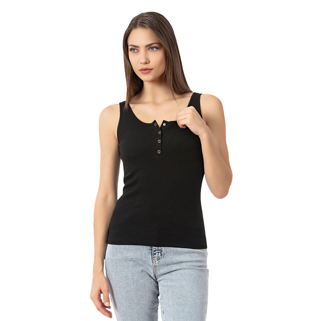 Women's Ribbed Cotton Tank Top with Snap-Button Detail for Stylish Comfort - Shopthatapp.ca