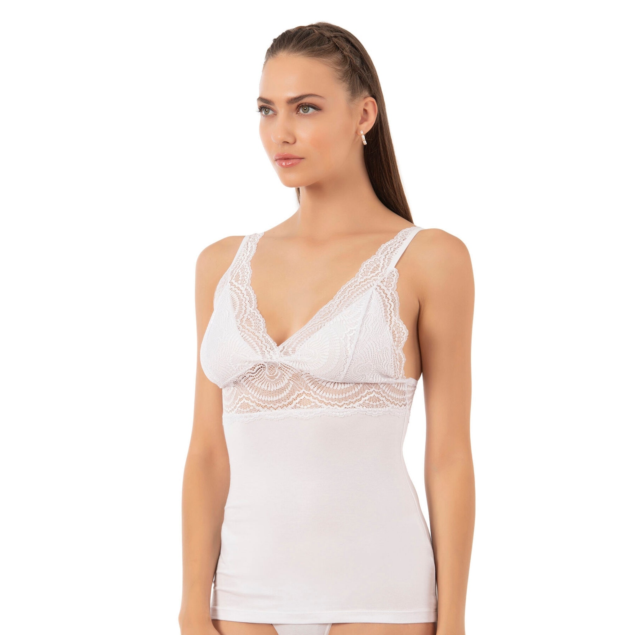 Women's Lace Trim Camisole - Cotton Modal V-Neck with Wide Straps - Shopthatapp.ca