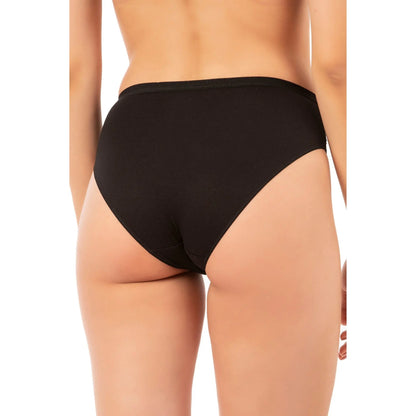 Three pairs of Hazel Textile cotton modal high-leg briefs with lace panels, showcasing soft fabric and delicate lace details.