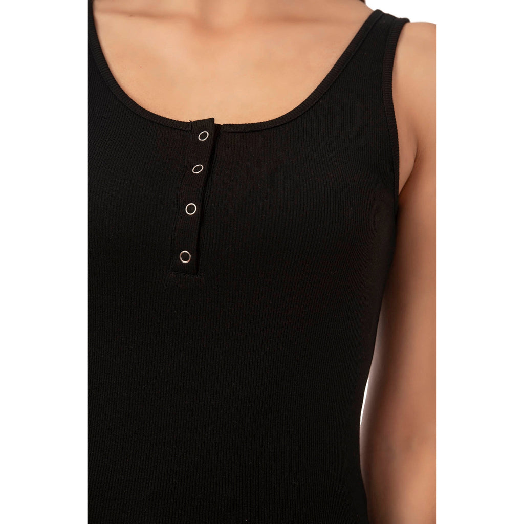 Women's Ribbed Cotton Tank Top with Snap-Button Detail for Stylish Comfort - Shopthatapp.ca