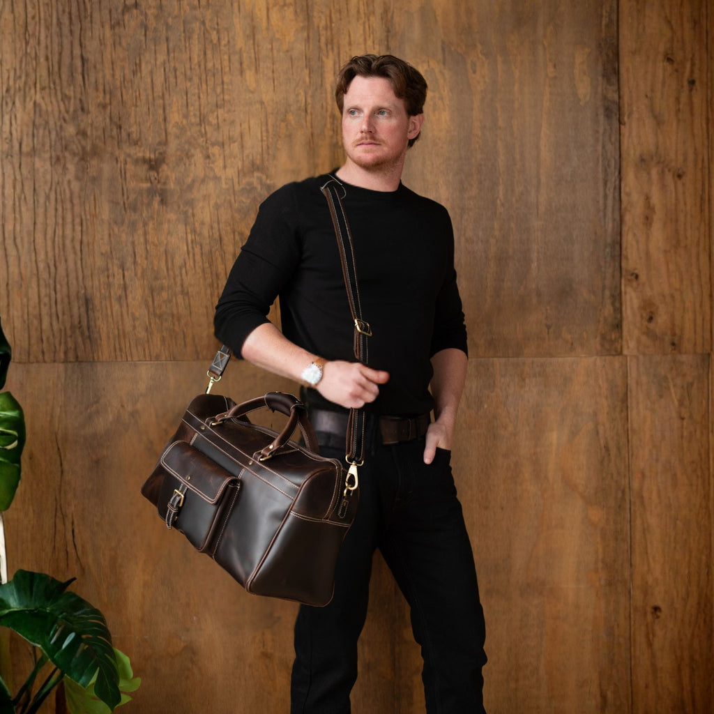 The Voyager Duffle - Brown Full-Grain Distressed Leather Duffle Bag - Www.Shopthatapp.ca