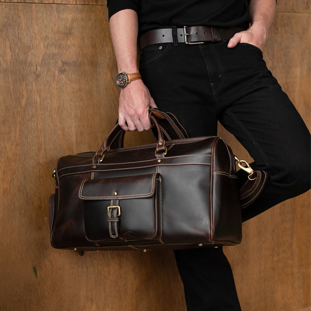The Voyager Duffle - Brown Full-Grain Distressed Leather Duffle Bag - Www.Shopthatapp.ca