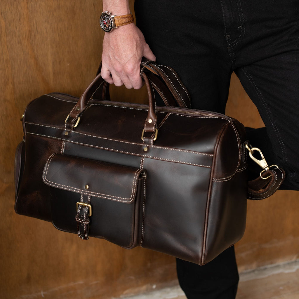 The Voyager Duffle - Brown Full-Grain Distressed Leather Duffle Bag - Www.Shopthatapp.ca
