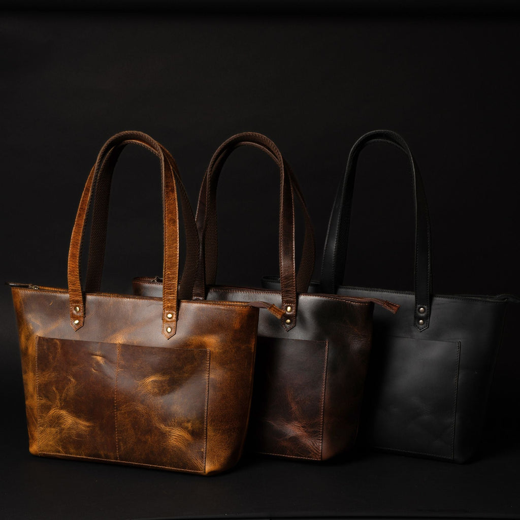 Classic Black Leather Tote Bag - Www.Shopthatapp.ca