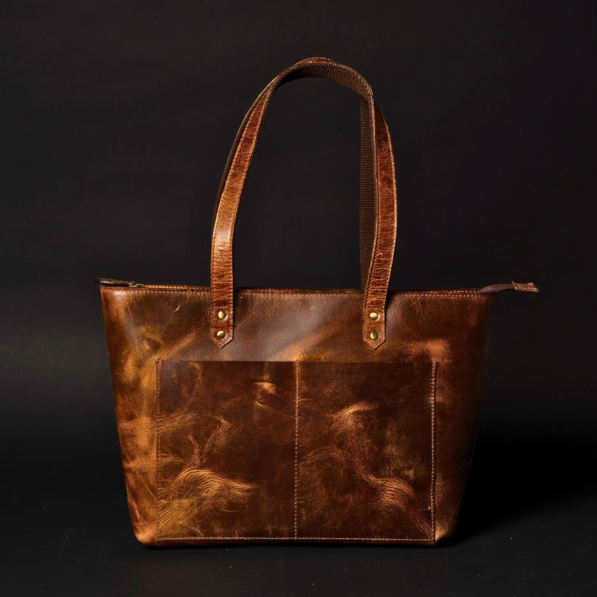 Classic Black Leather Tote Bag - Www.Shopthatapp.ca