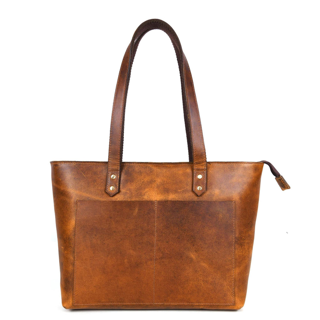 Classic Cognac Leather Tote Bag - Www.Shopthatapp.ca
