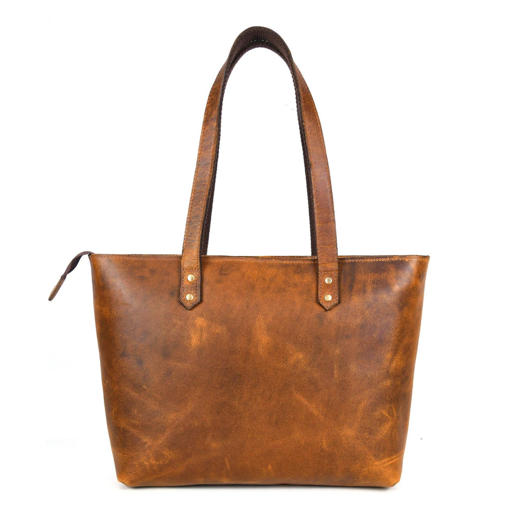 Classic Cognac Leather Tote Bag - Www.Shopthatapp.ca