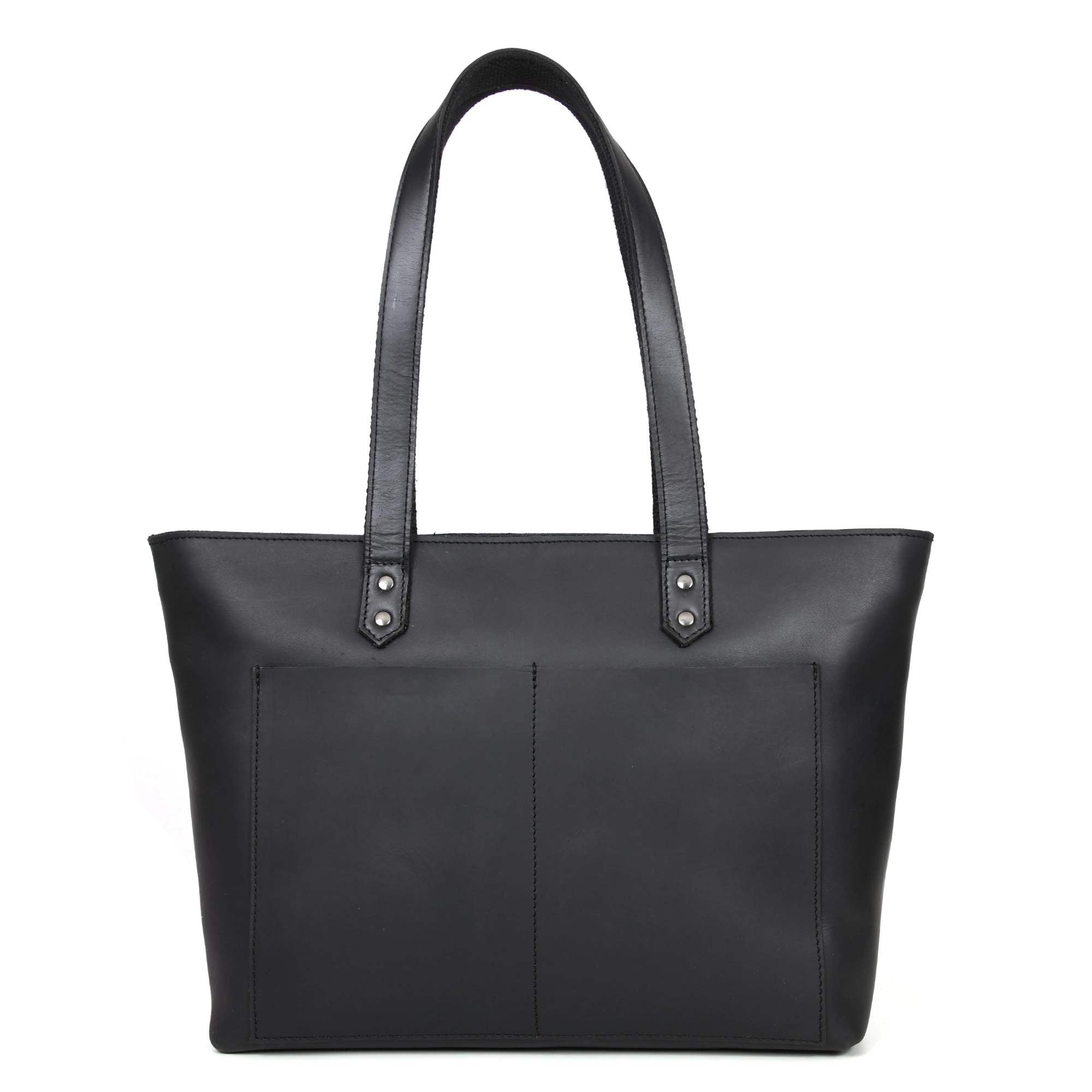 Classic Black Leather Tote Bag - Www.Shopthatapp.ca