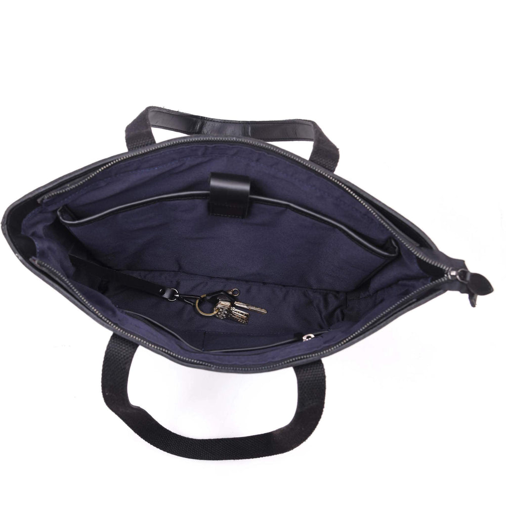 Classic Black Leather Tote Bag - Www.Shopthatapp.ca