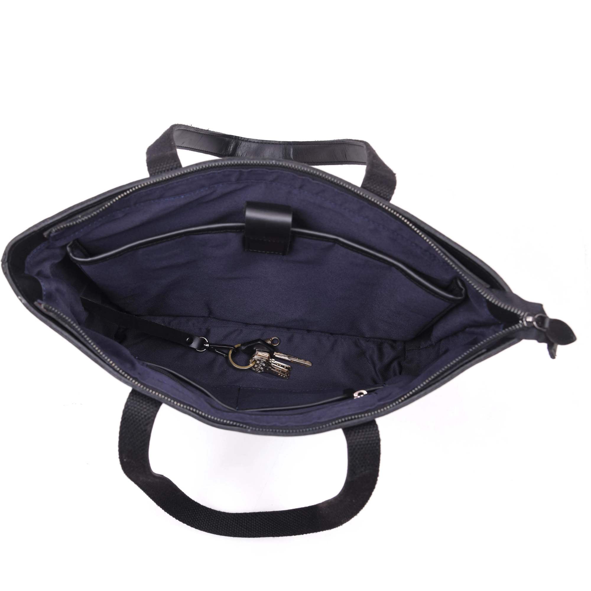 Classic Black Leather Tote Bag - Www.Shopthatapp.ca