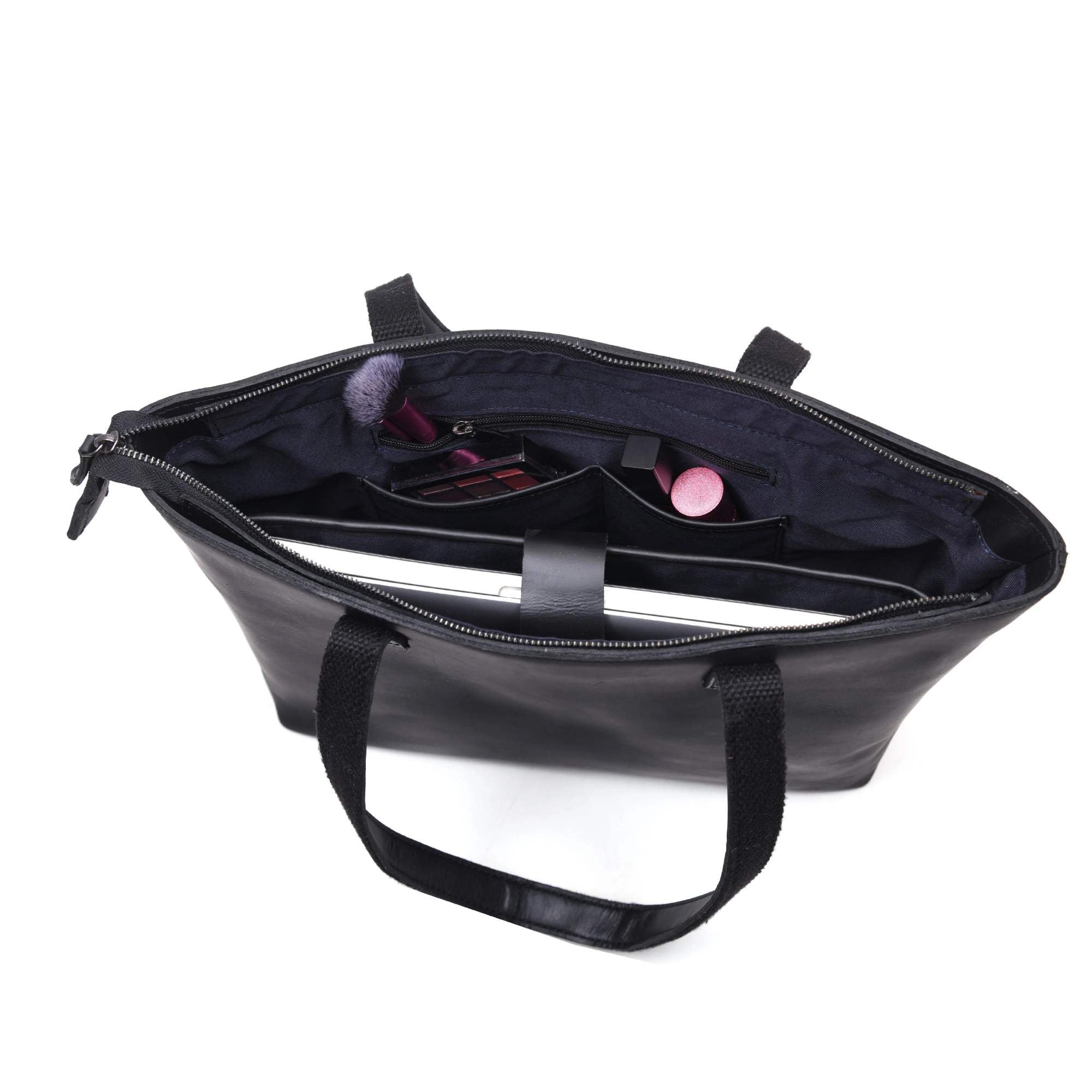 Classic Black Leather Tote Bag - Www.Shopthatapp.ca