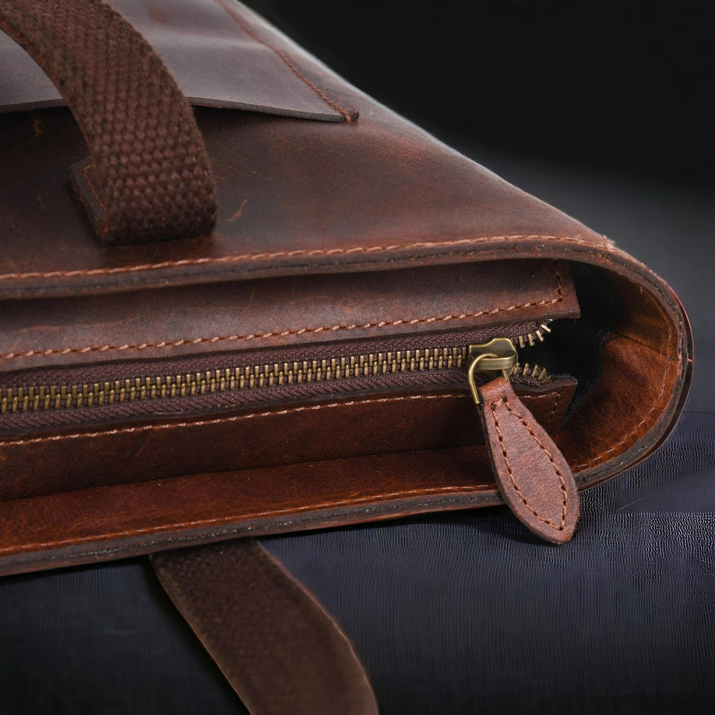 Classic Brown Leather Tote Bag - Www.Shopthatapp.ca