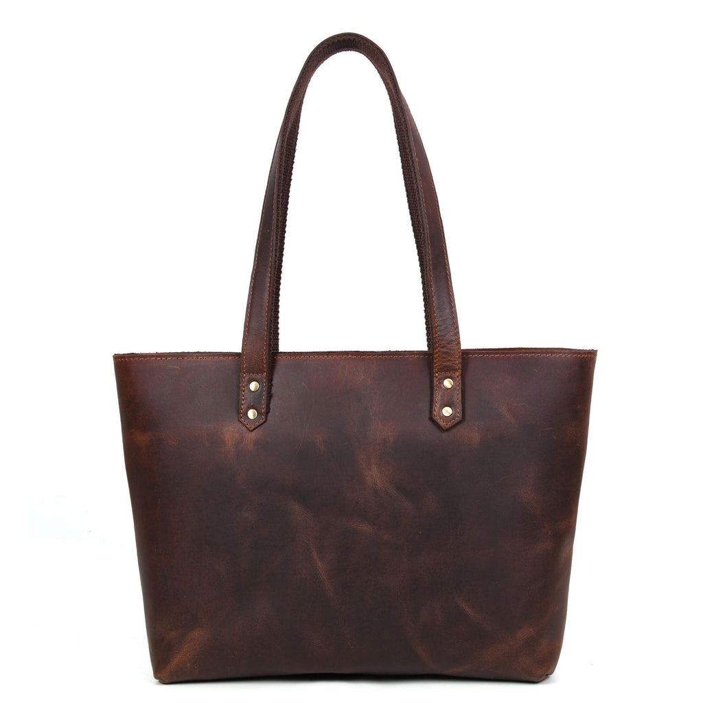 Classic Brown Leather Tote Bag - Www.Shopthatapp.ca