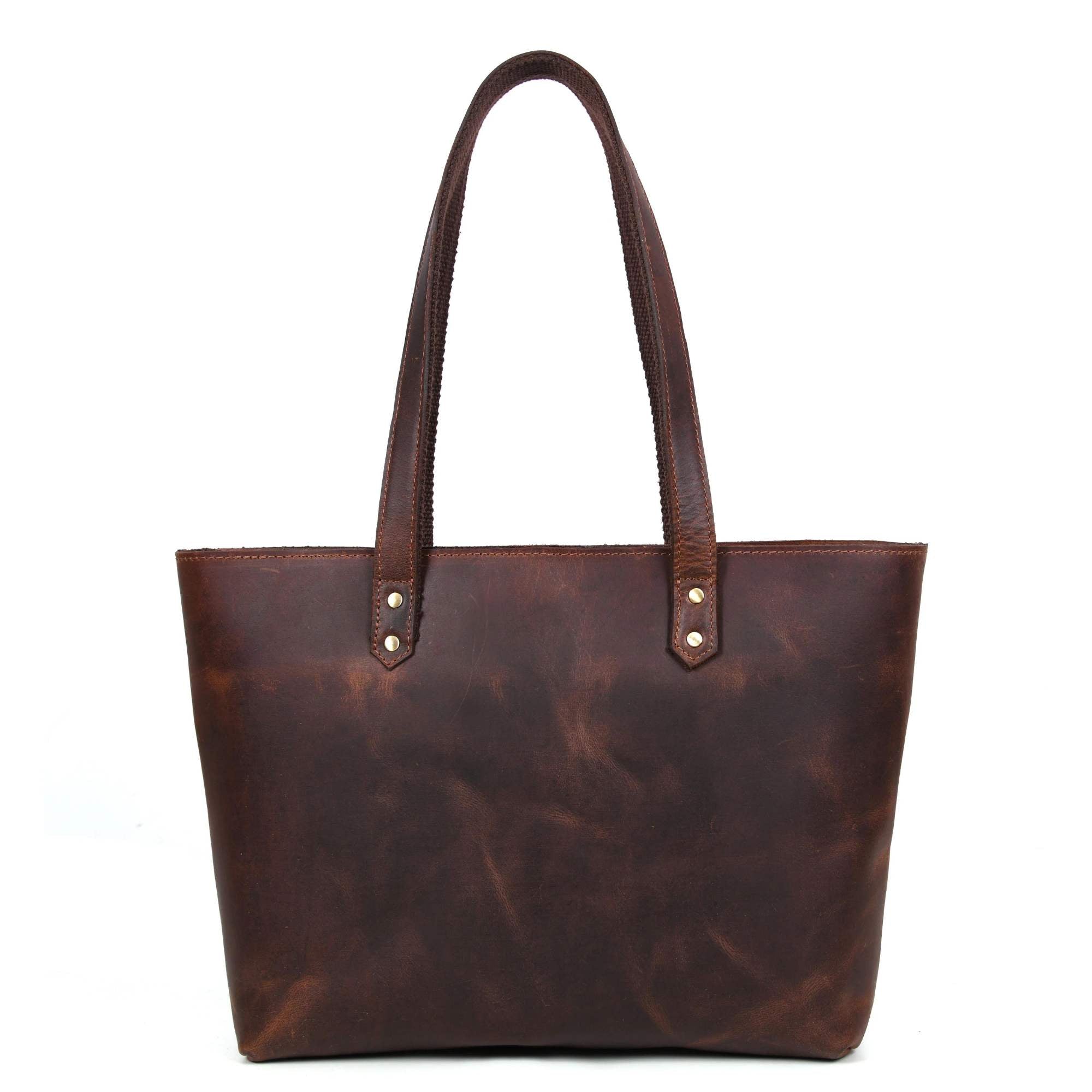 Classic Brown Leather Tote Bag - Www.Shopthatapp.ca
