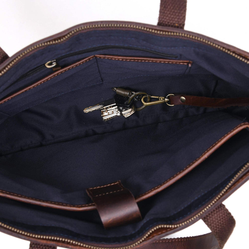 Classic Brown Leather Tote Bag - Www.Shopthatapp.ca