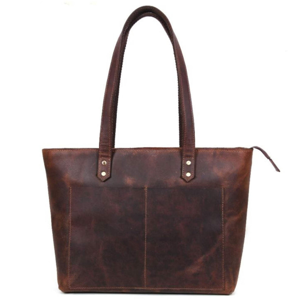 Classic Cognac Leather Tote Bag - Www.Shopthatapp.ca