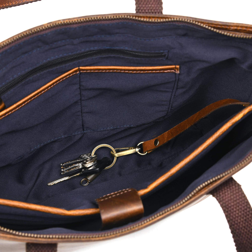 Classic Cognac Leather Tote Bag - Www.Shopthatapp.ca