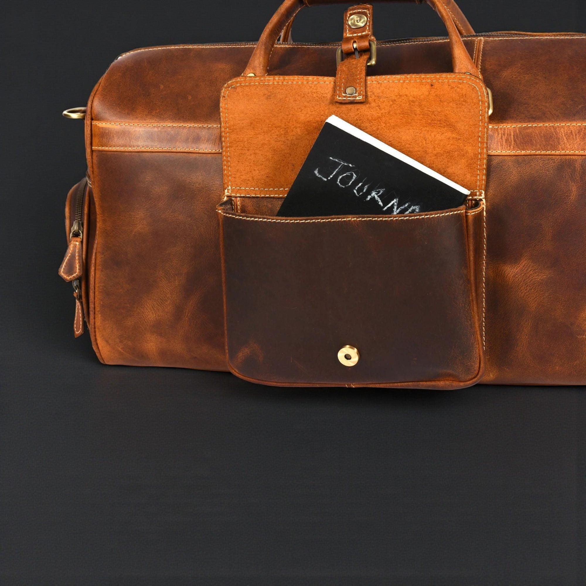 The Voyager Duffle - Cognac Full-Grain Distressed Leather Duffle Bag - Www.Shopthatapp.ca