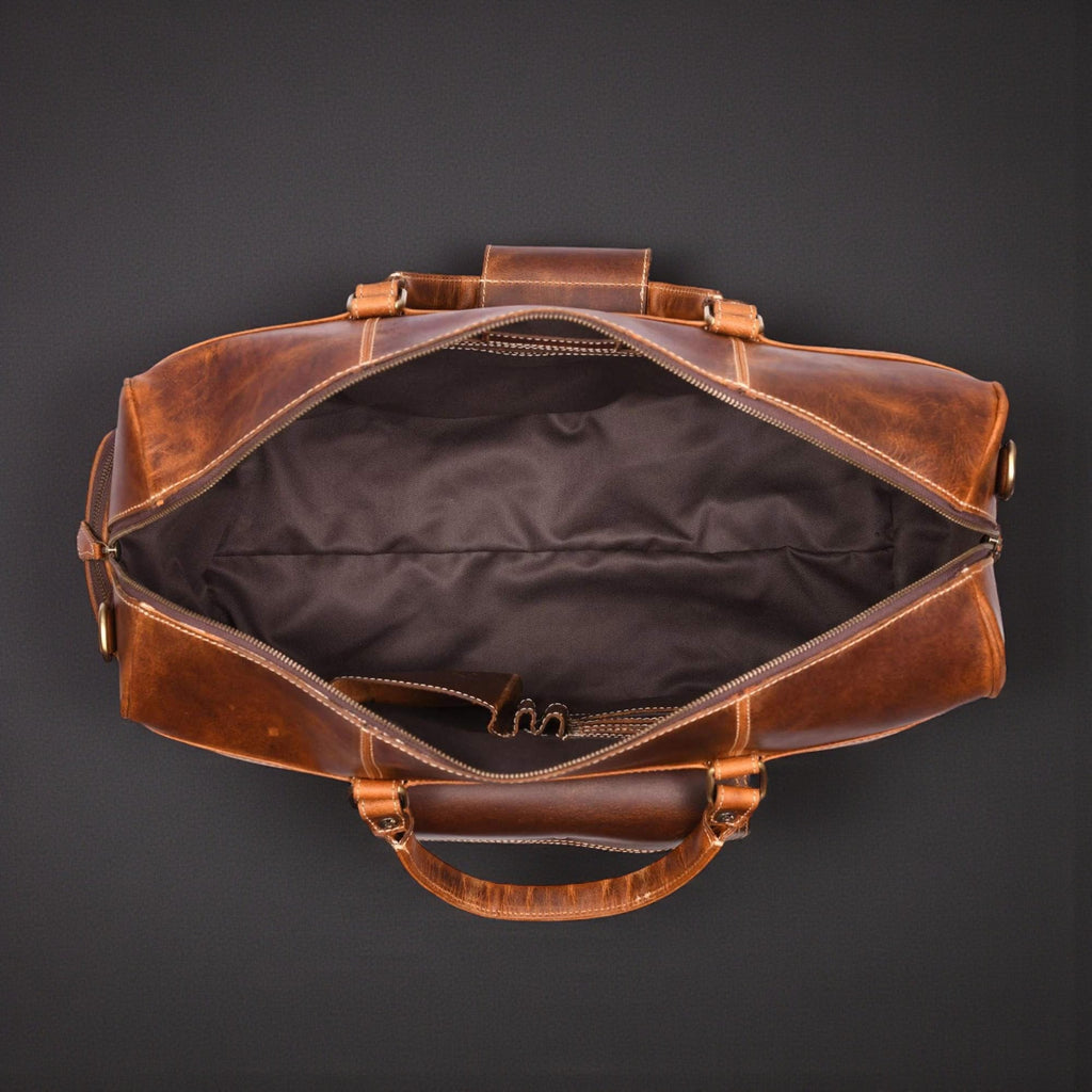 The Voyager Duffle - Cognac Full-Grain Distressed Leather Duffle Bag - Www.Shopthatapp.ca