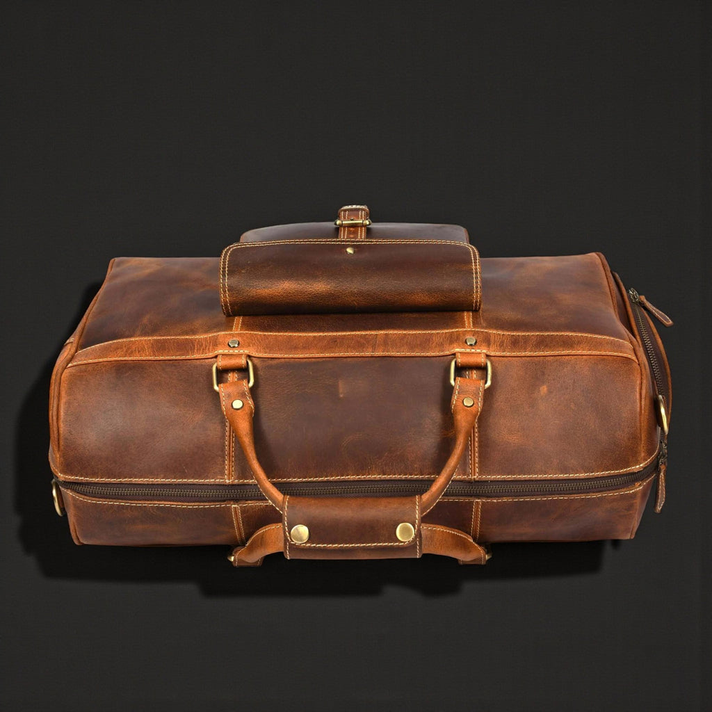 The Voyager Duffle - Cognac Full-Grain Distressed Leather Duffle Bag - Www.Shopthatapp.ca