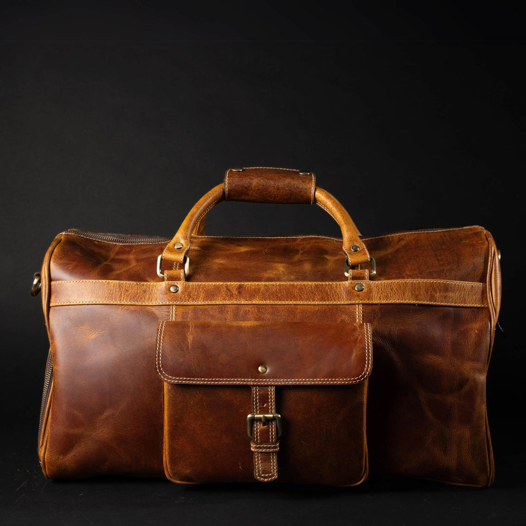 The Voyager Duffle - Cognac Full-Grain Distressed Leather Duffle Bag - Www.Shopthatapp.ca
