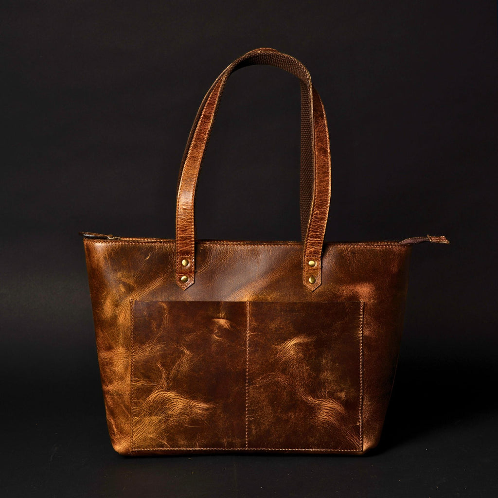 Classic Cognac Leather Tote Bag - Www.Shopthatapp.ca