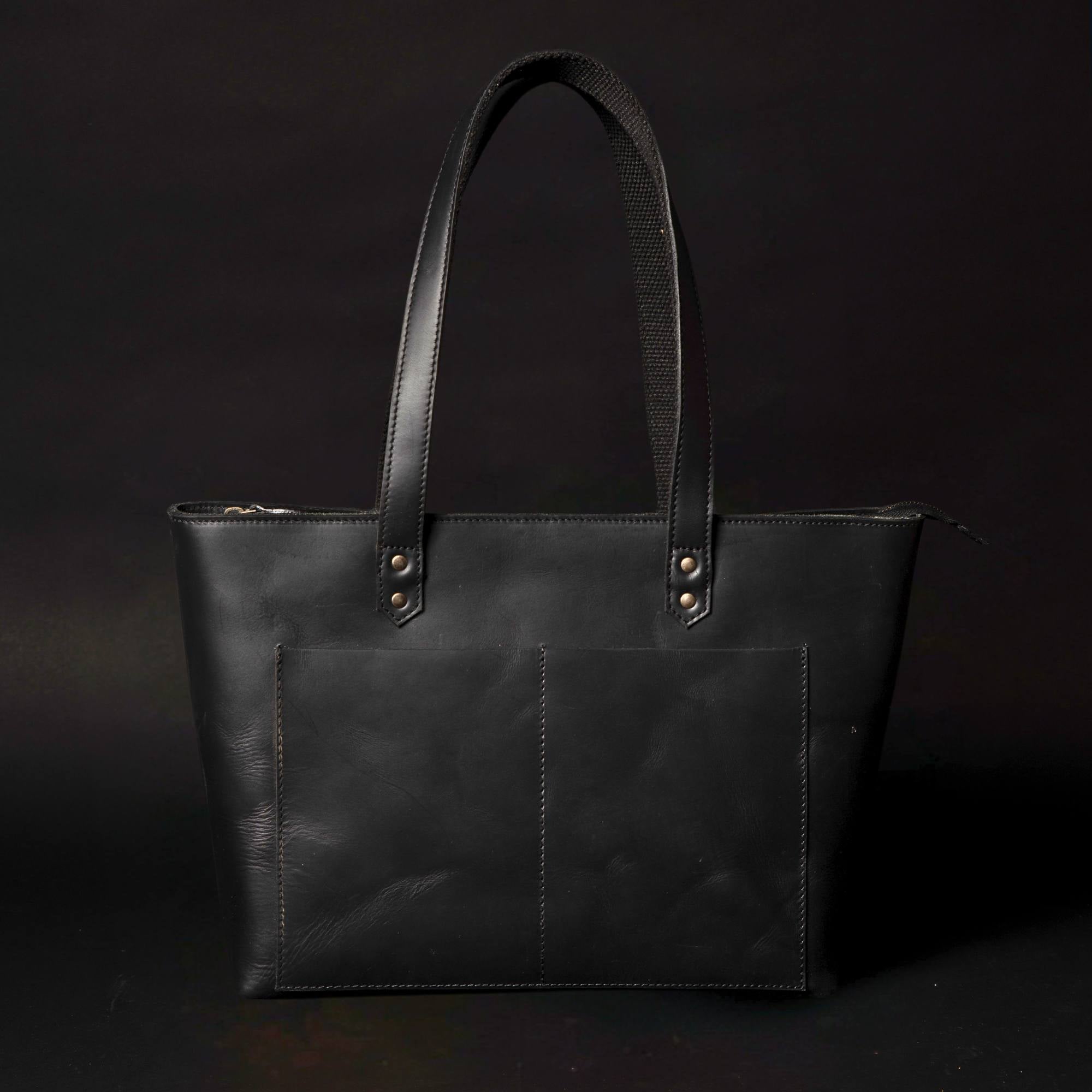 Classic Black Leather Tote Bag - Www.Shopthatapp.ca