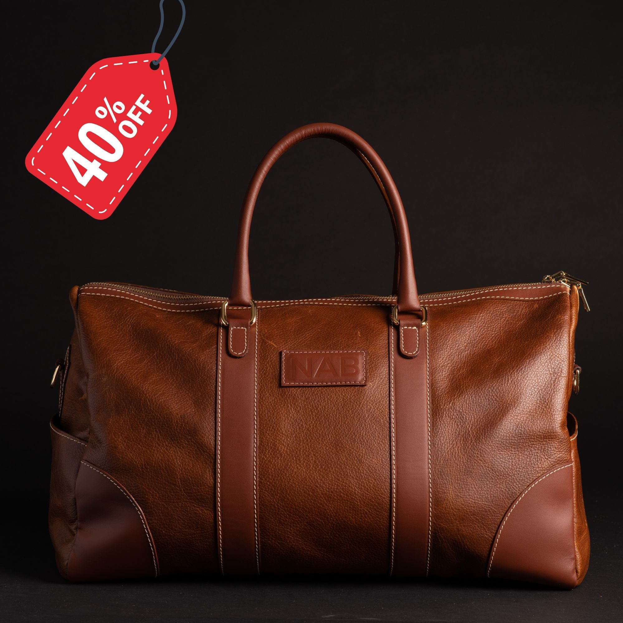 The Shield Duffle- Cognac Full-Grain Leather Duffle Bag Made in Canada - Www.Shopthatapp.ca