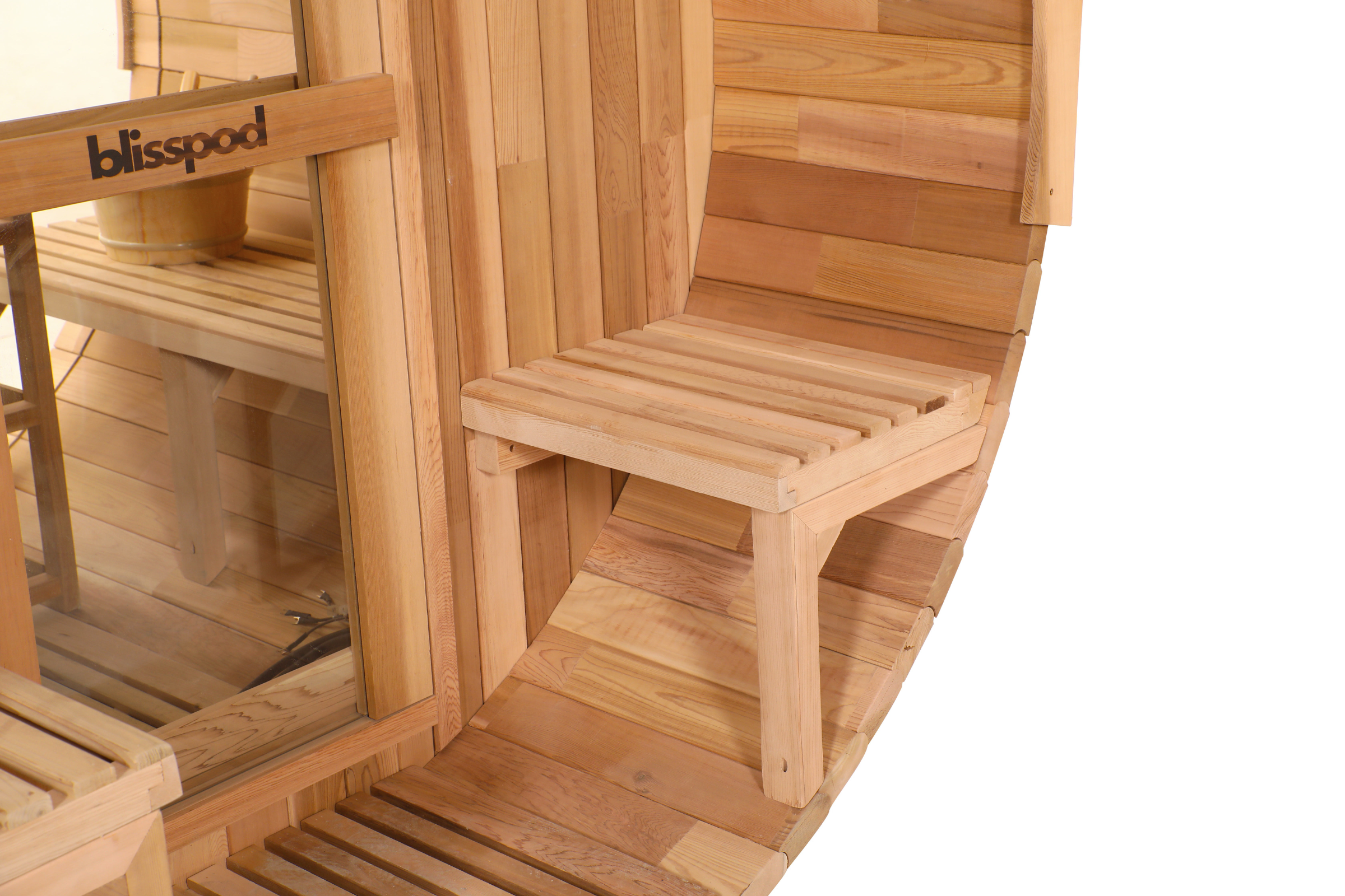 Blisspod | Prague | Canadian Red Cedar Outdoor Steam Barell Sauna, 2-4 / 4-6 persons with Full Glass Back & 2 front Porch seats - Www.Shopthatapp.ca