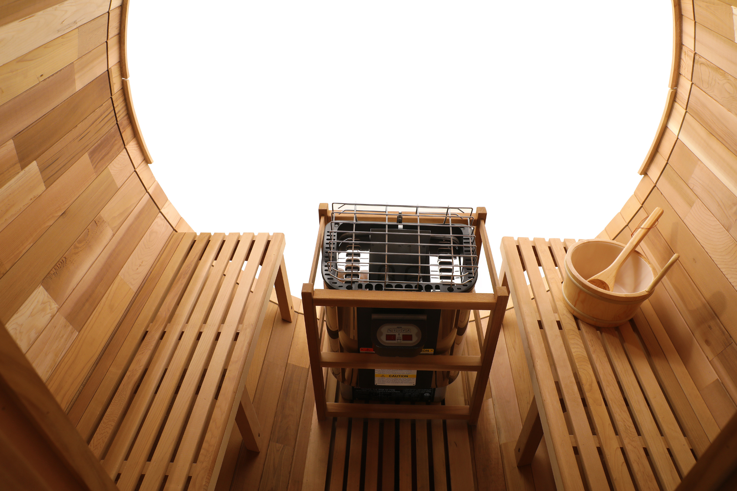 Blisspod | Prague | Canadian Red Cedar Outdoor Steam Barell Sauna, 2-4 / 4-6 persons with Full Glass Back & 2 front Porch seats - Www.Shopthatapp.ca