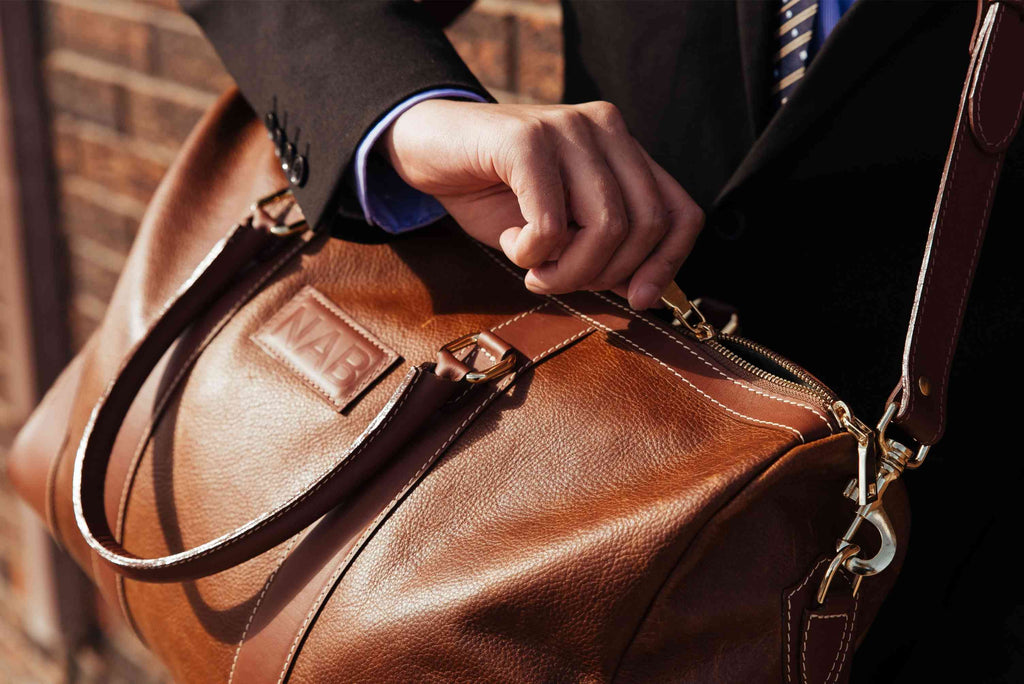 The Shield Duffle- Cognac Full-Grain Leather Duffle Bag Made in Canada - Www.Shopthatapp.ca