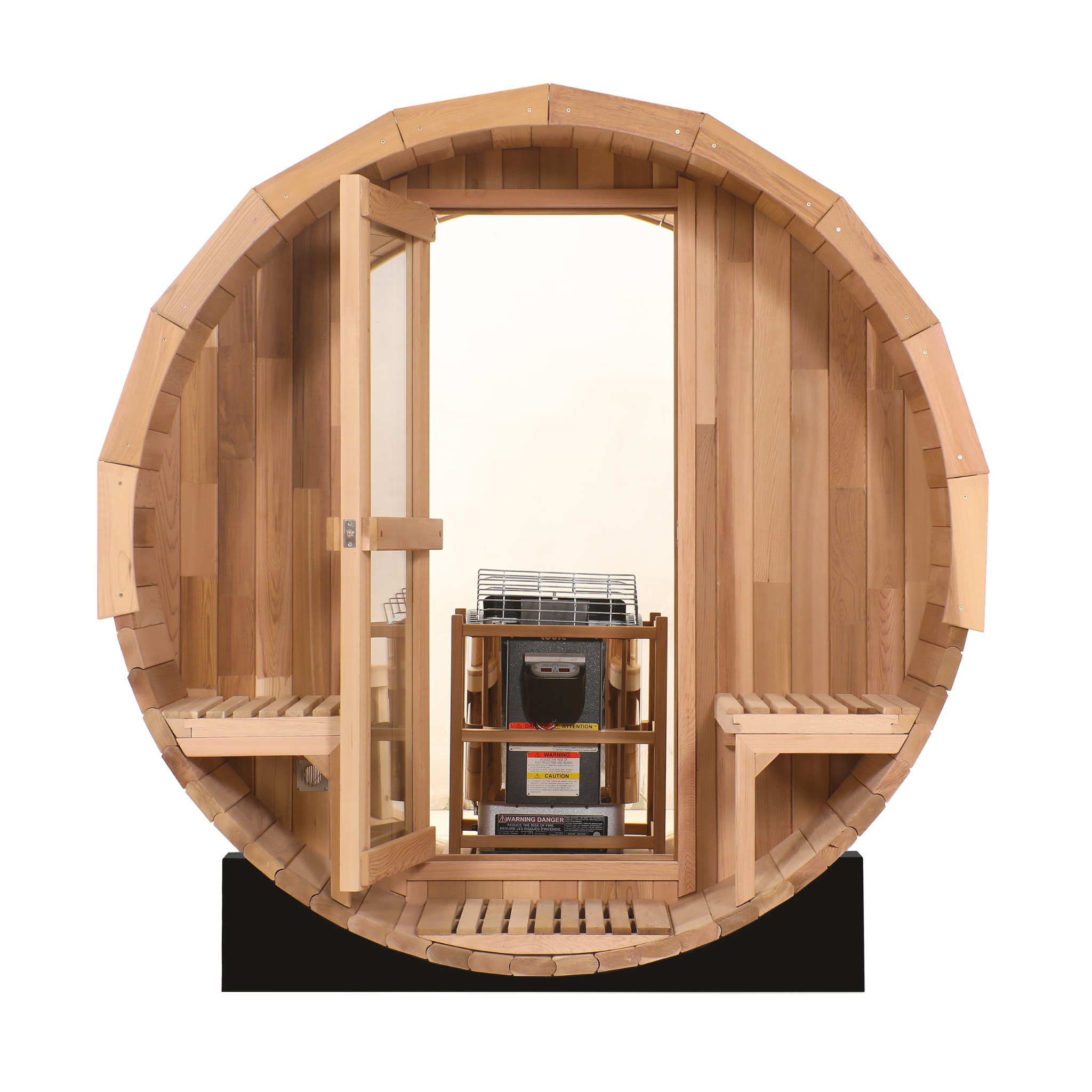 Blisspod | Prague | Canadian Red Cedar Outdoor Steam Barell Sauna, 2-4 / 4-6 persons with Full Glass Back & 2 front Porch seats - Www.Shopthatapp.ca