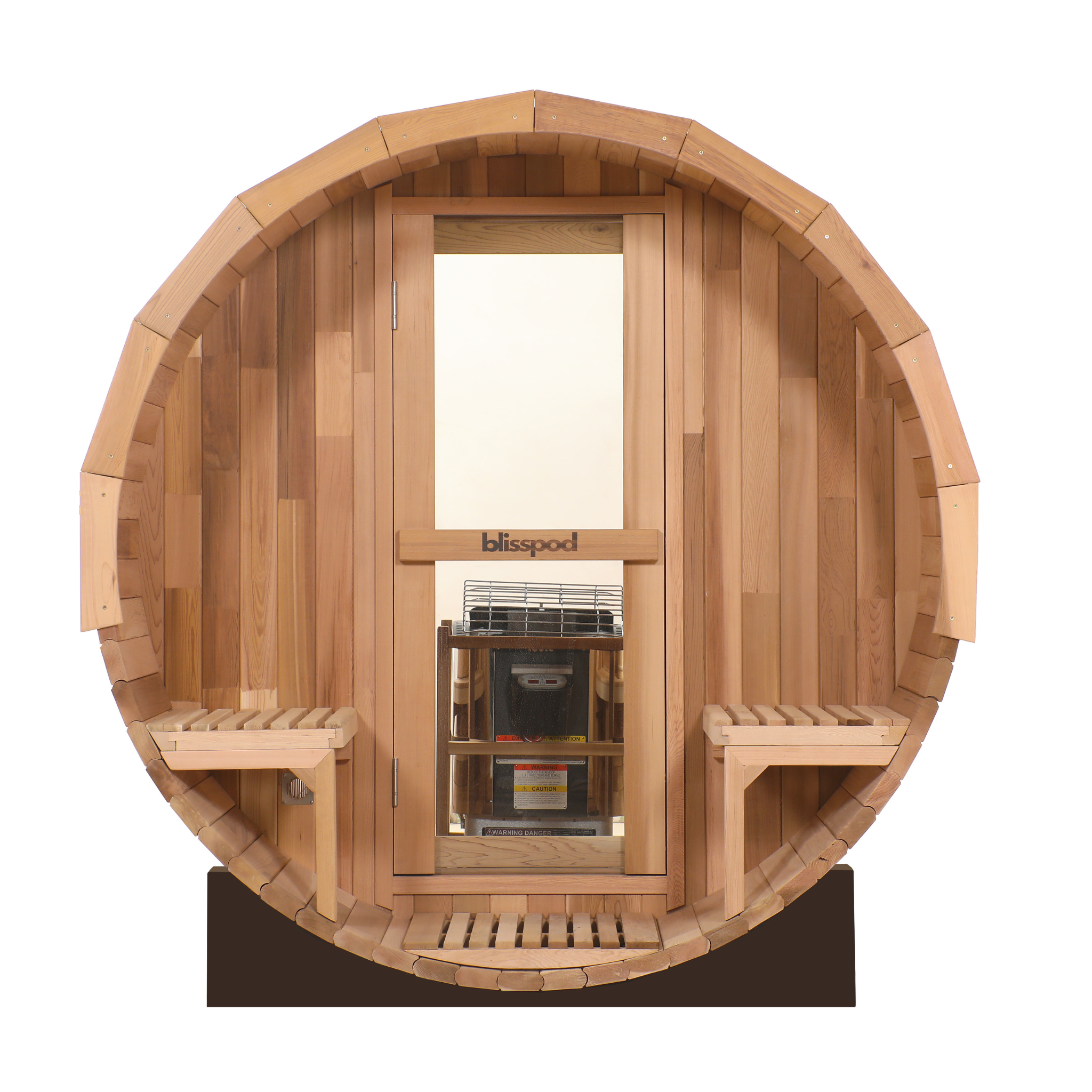 Blisspod | Prague | Canadian Red Cedar Outdoor Steam Barell Sauna, 2-4 / 4-6 persons with Full Glass Back & 2 front Porch seats - Www.Shopthatapp.ca