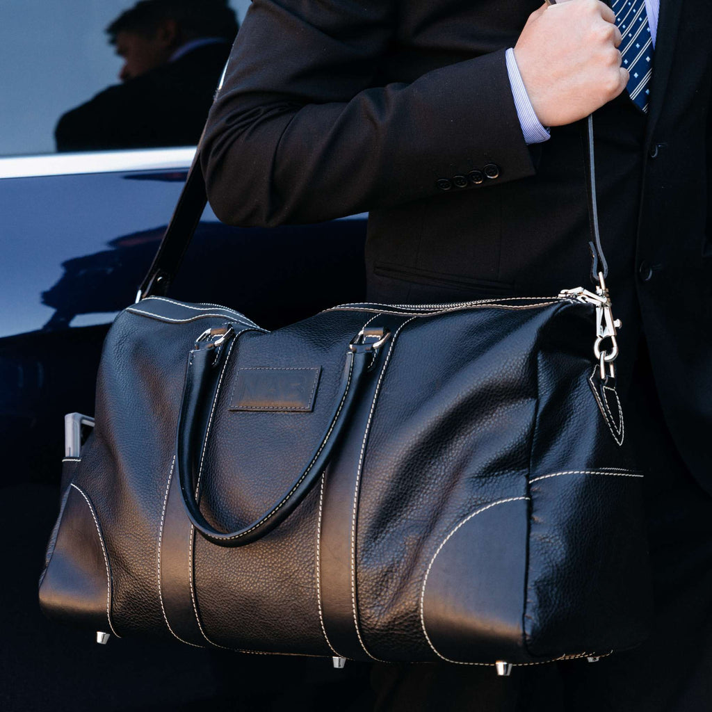 The Shield Duffle- Black Full-Grain Leather Duffle Bag Made in Canada - Www.Shopthatapp.ca