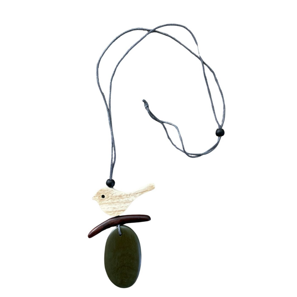 Wooden Bird Necklace on a Branch Pendant - Shopthatapp.ca