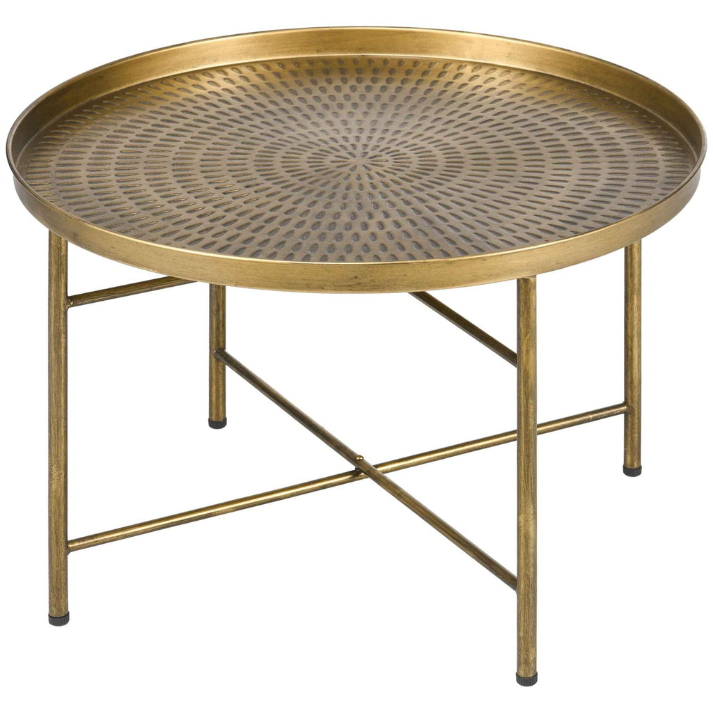 Dessie 24" Vintage Coffee Table with Hammered Tray Top and Metal Frame-Gold