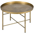 Dessie 24" Vintage Coffee Table with Hammered Tray Top and Metal Frame-Gold