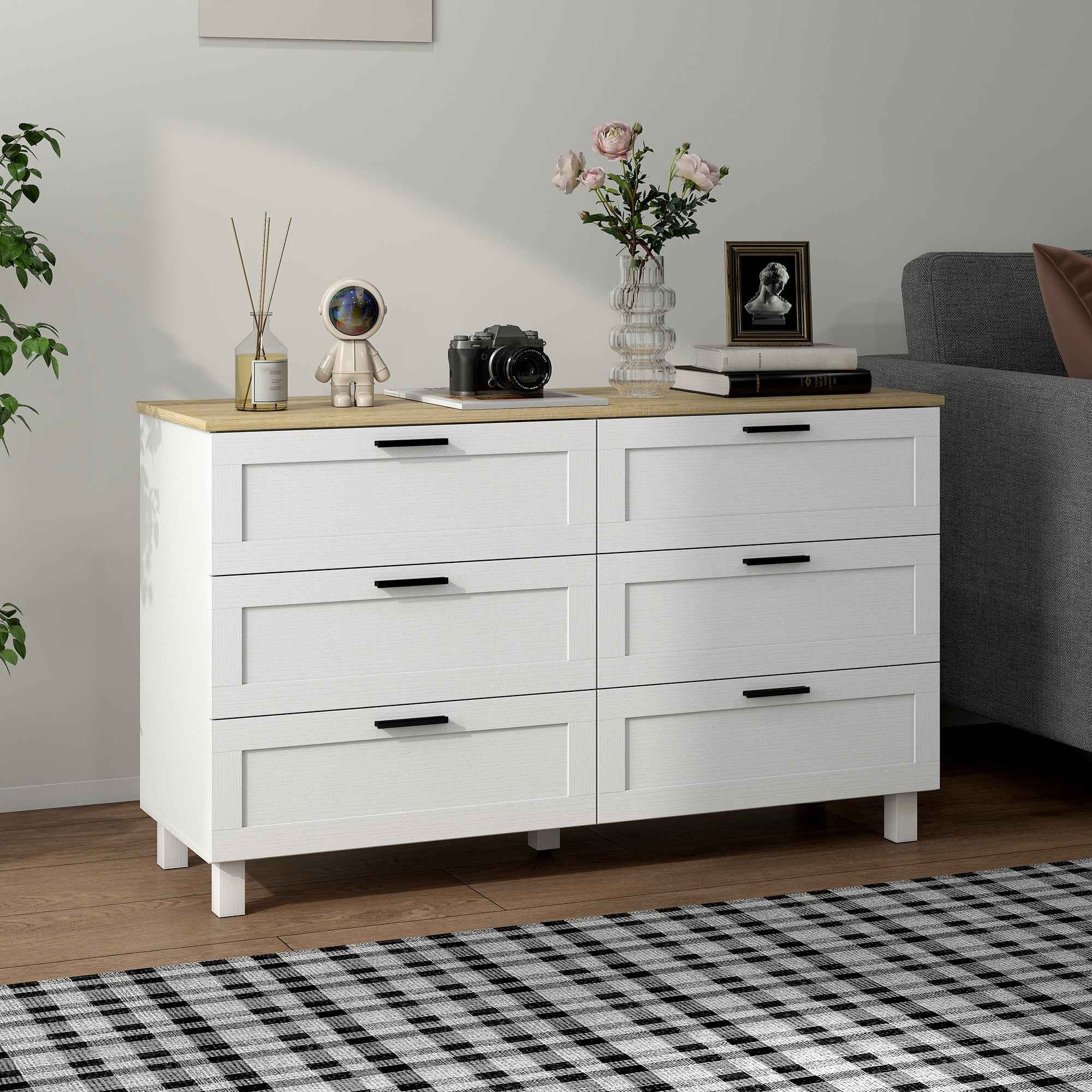Martha 47" Wide Modern Dresser with 6 Drawers for Bedroom, Living Room and Entryway-White