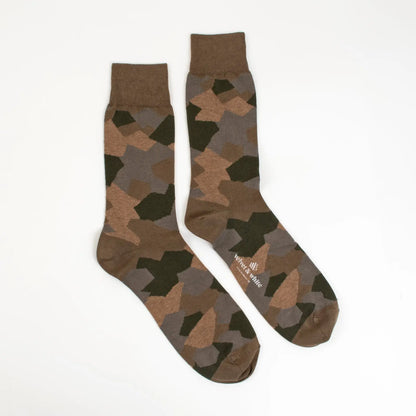 Velvet and White classic camo socks, stylish everyday wear with camouflage pattern, comfortable and trendy sock fashion.