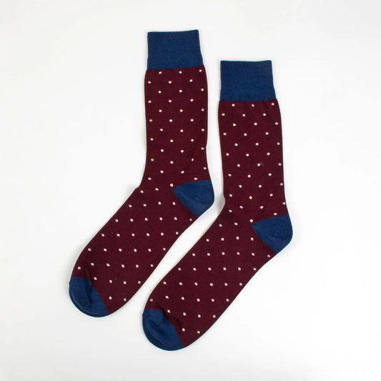 Velvet and White royal polka dot socks with elegant design, showcasing versatile, stylish fabric and classic pattern.