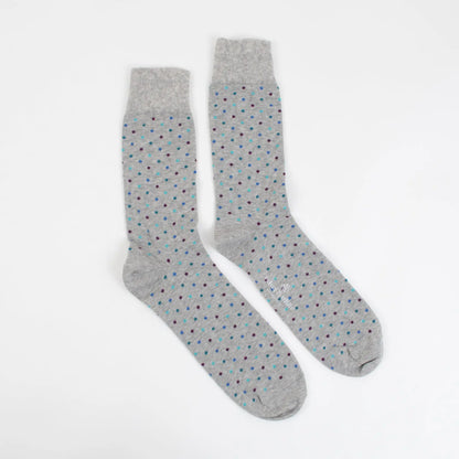Grey Matter Dots socks by Velvet and White featuring a stylish grey dotted pattern on soft, comfortable fabric.